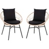 image:imageFlash Furniture Devon Set of 2 Modern Boho Rattan Rope Chairs WeatherResistant Tan Finish Rattan with Black Back and Seat Cushions  IndoorOutdoorTanBlack