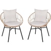 image:imageFlash Furniture Devon Set of 2 Modern Boho Rattan Rope Chairs WeatherResistant Tan Finish Rattan with Black Back and Seat Cushions  IndoorOutdoorTanLight Gray