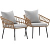 image:imageFlash Furniture Evin Set of 2 Boho IndoorOutdoor Patio Chairs  Natural Finish Faux Rattan Wicker  Gray AllWeather Cushions  Integrated Armrests