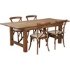 image:imageFlash Furniture HERCULES Series 7 x 40 Antique Rustic Folding Farm Table Set with 4 Cross Back Chairs and Cushions
