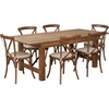 image:imageFlash Furniture HERCULES Series 7 x 40 Antique Rustic Folding Farm Table Set with 6 Cross Back Chairs and Cushions