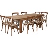image:imageFlash Furniture HERCULES Series 7 x 40 Antique Rustic Folding Farm Table Set with 8 Cross Back Chairs and Cushions