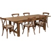 image:imageFlash Furniture HERCULES Series 8 x 40 Antique Rustic Folding Farm Table Set with 6 Cross Back Chairs and Cushions