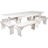 image:imageFlash Furniture HERCULES Series 8 x 40 Antique Rustic White Folding Farm Table and Six Bench Set