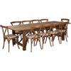 image:imageFlash Furniture HERCULES Series 9 x 40 Antique Rustic Folding Farm Table Set with 10 Cross Back Chairs and Cushions