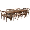 image:imageFlash Furniture Hercules Series 9 x 40 Antique Rustic Folding Farm Table Set with 12 Cross Back Chairs and Cushions