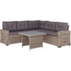 image:imageFlash Furniture Huck Wicker Rattan Conversation Set Versatile IndoorOutdoor Use LShaped Sofa and Dining Table WeatherResistant Cushions BeigeBrownGray CushionsGray Frame
