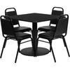 image:imageFlash Furniture Jamie 36 Square Walnut Laminate Table Set with Round Base and 4 Black Trapezoidal Back Banquet ChairsBlack TopBlack Vinyl Seat