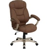 image:imageFlash Furniture Jessie High Back Black LeatherSoft Contemporary Executive Swivel Ergonomic Office Chair with Silver Nylon Base and ArmsBrown Microfiber