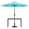 image:imageFlash Furniture Lark 3 Piece Outdoor Patio Table Set  Natural Faux Teak Dining Table  30 x 48 Synthetic Teak Patio Table with Teal Umbrella and BaseTeal