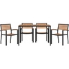 image:imageFlash Furniture Lark 5 Piece Outdoor Dining Table Set  Synthetic Teak Poly Slats  30 x 48 Steel Framed Table with Umbrella Holder Hole  4 Stackable Club Chairs