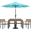 image:imageFlash Furniture Lark 7 Piece Outdoor Patio Dining Table Set  4 Synthetic Teak Stackable Chairs with Arms  30 x 48 Table  Teal Umbrella with BaseTeal