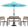 image:imageFlash Furniture Lark 7 Piece Patio Table Set  4 Synthetic Stackable Faux Teak Chairs  30 x 48 Faux Teak Table  Teal Umbrella with BaseTeal