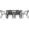 image:imageFlash Furniture Lila Commercial 7Piece Outdoor Dining Set Tempered Glass Patio Table with Umbrella Hole 6 Triple Slat Chairs 60 Black
