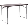 image:imageFlash Furniture Mills 4Foot Height Adjustable BiFold Brown Wood Grain Plastic Folding Table with Carrying HandleBrown