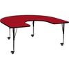 image:imageFlash Furniture Mobile 60W x 66L Horseshoe Grey Thermal Laminate Activity Table  Height Adjustable Short LegsRed