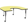image:imageFlash Furniture Mobile 60W x 66L Horseshoe Grey Thermal Laminate Activity Table  Height Adjustable Short LegsYellow
