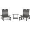 image:imageFlash Furniture Monterey Commercial 3Piece IndoorOutdoor Adirondack Set 2 Adjustable HDPE Loungers with Cup Holders Folding Side Table AllWeather Use GrayGrey