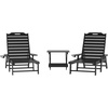 image:imageFlash Furniture Monterey Commercial 3Piece IndoorOutdoor Adirondack Set 2 Adjustable HDPE Loungers with Cup Holders Folding Side Table AllWeather Use GrayBlack