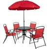image:imageFlash Furniture Nantucket 6 Piece Red Patio Garden Set with Table Umbrella and 4 Folding Chairs