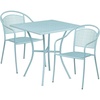 image:imageFlash Furniture Oia Commercial Grade 355 Square Black IndoorOutdoor Steel Patio Table Set with 2 Round Back ChairsSky Blue