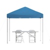 image:imageFlash Furniture Otis Portable TailgateEvent Tent Set  8x8 Blue Pop Up Canopy Tent 6Foot BiFold Table Set of 4 White Folding ChairsBlue