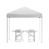 image:imageFlash Furniture Otis Portable TailgateEvent Tent Set  8x8 Blue Pop Up Canopy Tent 6Foot BiFold Table Set of 4 White Folding ChairsWhite