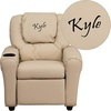 image:imageFlash Furniture Personalized Vinyl Kids Recliner with Cup Holder and Headrest Beige