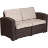 image:imageFlash Furniture Seneca Chocolate Brown Faux Rattan Loveseat with AllWeather Navy CushionsChocolate Brown