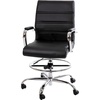 image:imageFlash Furniture Whitney MidBack Swivel LeatherSoft Drafting Chair with Padded Seat Armrests and Foot Ring Adjustable Office Chair WhiteChromeBlack
