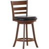 image:imageFlash Furniture Zerrick Commercial Classic Ladderback Barstool  Espresso Wood Frame  Black LeatherSoft Seat  Counter Height  360 Swivel Seat  FootrestBlack VinylAntique Oak Frame
