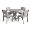 image:imageMartha Stewart Bedford 5 Piece Indoor Outdoor Aluminum Patio Set 36 Round Trestle Base Table 4 Stackable Chairs Brown Brushed Woodgrain Cream Seat CushionsGrey