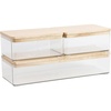 image:imageMartha Stewart Grady Clear Plastic Stackable Storage Boxes with Light Natural Paulownia Wood Lids Set of 3Set of 1