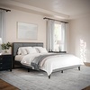 image:imageMartha Stewart Jett Platform Bed with Headboard Fabric Upholstered Inset Headboard and Base Solid Wood Frame No Box Spring Needed King Dark BrownBeigeGray FabricBrown Gray Frame