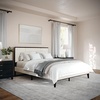 image:imageMartha Stewart Jett Platform Bed with Headboard Fabric Upholstered Inset Headboard and Base Solid Wood Frame No Box Spring Needed King Dark BrownBeigeBeige FabricDark Brown Frame