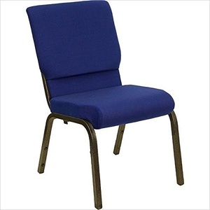 image:image185W Navy Blue Fabric Stacking HERCULES Church Chair with 425 Thick Seat  Gold Vein Frame