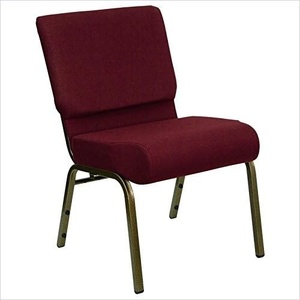 image:image21 Extra Wide Burgundy Fabric Stacking HERCULES Church Chair with 4 Thick Seat  Gold Vein Frame