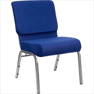 image:image21 Extra Wide Navy Blue Fabric Stacking HERCULES Church Chair with 4 Thick Seat  Silver Vein Frame