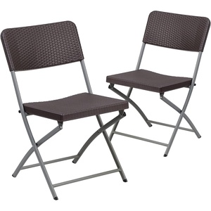 image:imageFlash Furniture 2 Pack HERCULES Series Brown Rattan Plastic Folding Chair with Gray FrameSet of 2