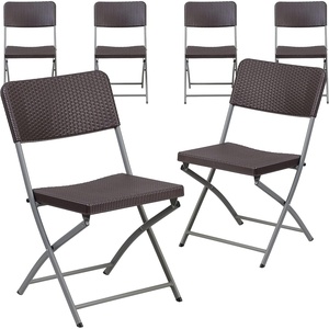 image:imageFlash Furniture 2 Pack HERCULES Series Brown Rattan Plastic Folding Chair with Gray FrameSet of 6