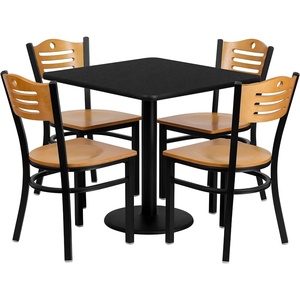 image:imageFlash Furniture 30 Square Black Laminate Table Set with 4 Wood Slat Back Metal Chairs  Natural Wood Seat