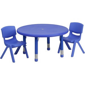 image:imageFlash Furniture 33 Round Natural Plastic Height Adjustable Activity Table Set with 2 ChairsBlue