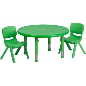image:imageFlash Furniture 33 Round Natural Plastic Height Adjustable Activity Table Set with 2 ChairsGreen