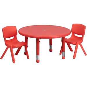 image:imageFlash Furniture 33 Round Natural Plastic Height Adjustable Activity Table Set with 2 ChairsRed