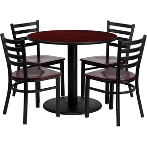 image:imageFlash Furniture 36 Round Mahogany Laminate Table Set with 4 Ladder Back Metal Chairs  Mahogany Wood Seat