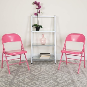 image:imageFlash Furniture 4 Pack HERCULES COLORBURST Series Bubblegum Pink Triple Braced amp Double Hinged Metal Folding Chair4