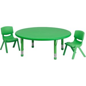 image:imageFlash Furniture 45 Round Blue Plastic Height Adjustable Activity Table Set with 2 ChairsGreen