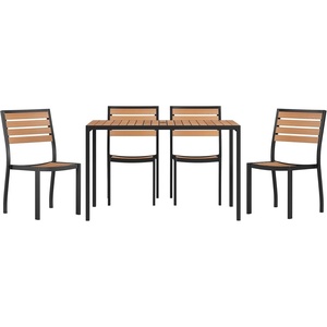 image:imageFlash Furniture 5 Piece Patio Table Set  Synthetic Teak Poly Slats  30 x 48 Steel Framed Table with 4 Faux Teak Chairs