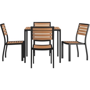 image:imageFlash Furniture 5 Piece Patio Table Set  Synthetic Teak Poly Slats  35 Square Steel Framed Table with 4 Faux Teak Chairs