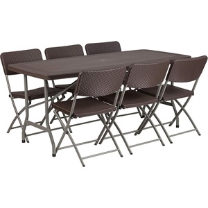 image:imageFlash Furniture 562Foot Brown Rattan IndoorOutdoor Plastic Folding Table Set with 6 Chairs